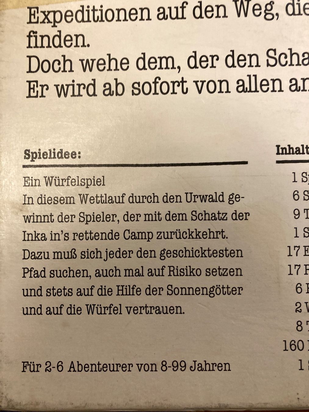 Ravensburger Giochi: Ravensburger-Spiel: der Schatz der Inka, 1987 – Usato da Winterthur venduto da mailer57 6