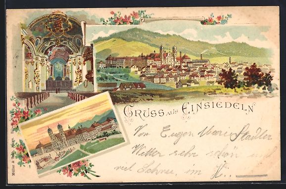 Ansichtskarten: Litho Einsiedeln, Gesamtansicht, Kloster – Gebraucht aus Berlin von bartko-reher