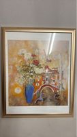 Gerahmtes Bild Blumenmotiv mit Venedigansicht