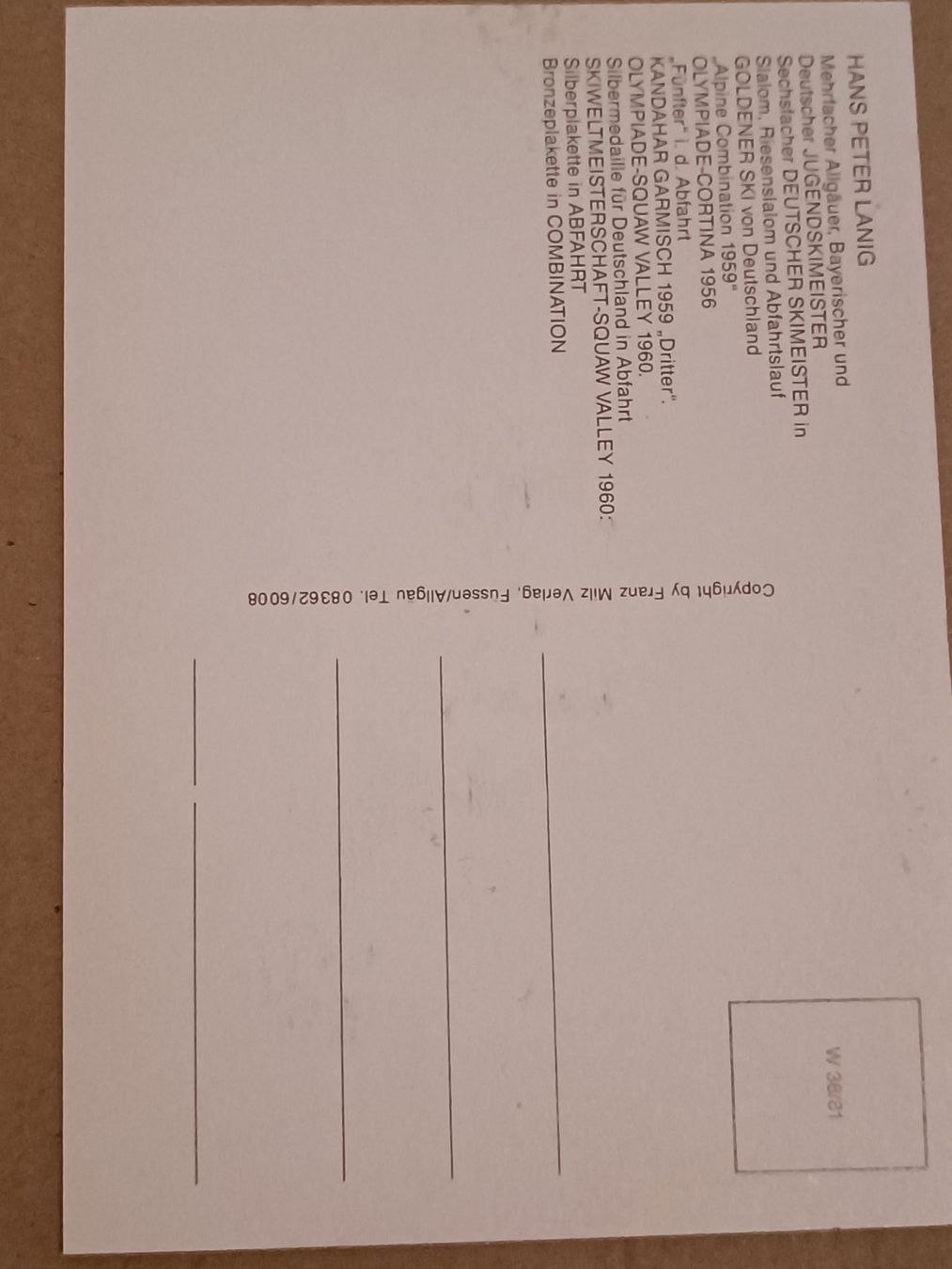 Autogramme: Hans-Peter Lanig - Olympia Silber - verstorben – Gebraucht aus Menziken von Autogramme 1