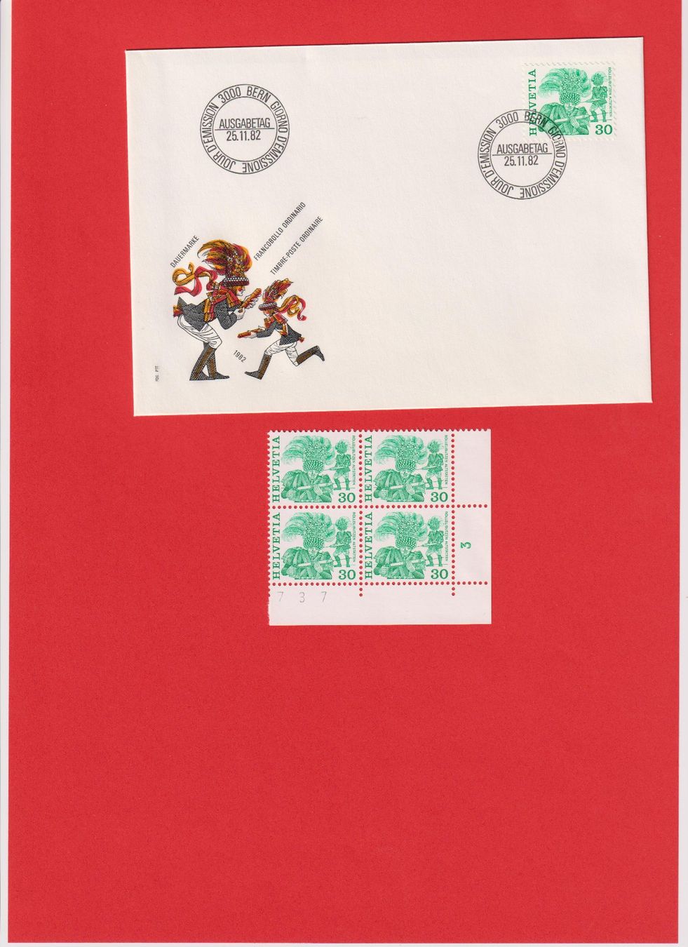 Tutti i francobolli: FDC 1982 & 4er Block Postfrisch m. Tab 677 Röllelibutzen – Nuovo e nell'imballaggio originale da Oensingen venduto da Stro11