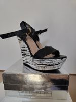 Sandali con zeppa, nero e bianco, n.40 / nuovi