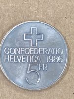SVIZZERA 5 FR MONETA COMMEMORATIVA 1986 SEMPACH usata