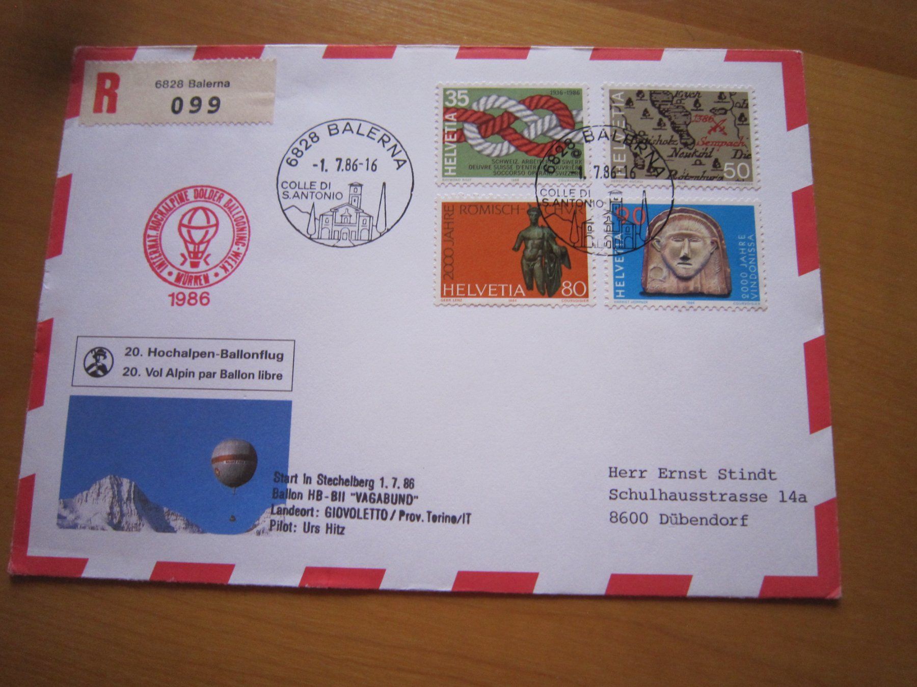 Tous les timbres: Ballonpost 1986 Stempel Balerna – D'occasion à Giubiasco par sal_9j6w
