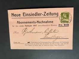CH  Nachnahme Neue Einsiedler Zeitung  1917  (V955)