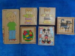 Schicht- und Würfel- Puzzle HOLZ. 6Stück. Ab 4jährig