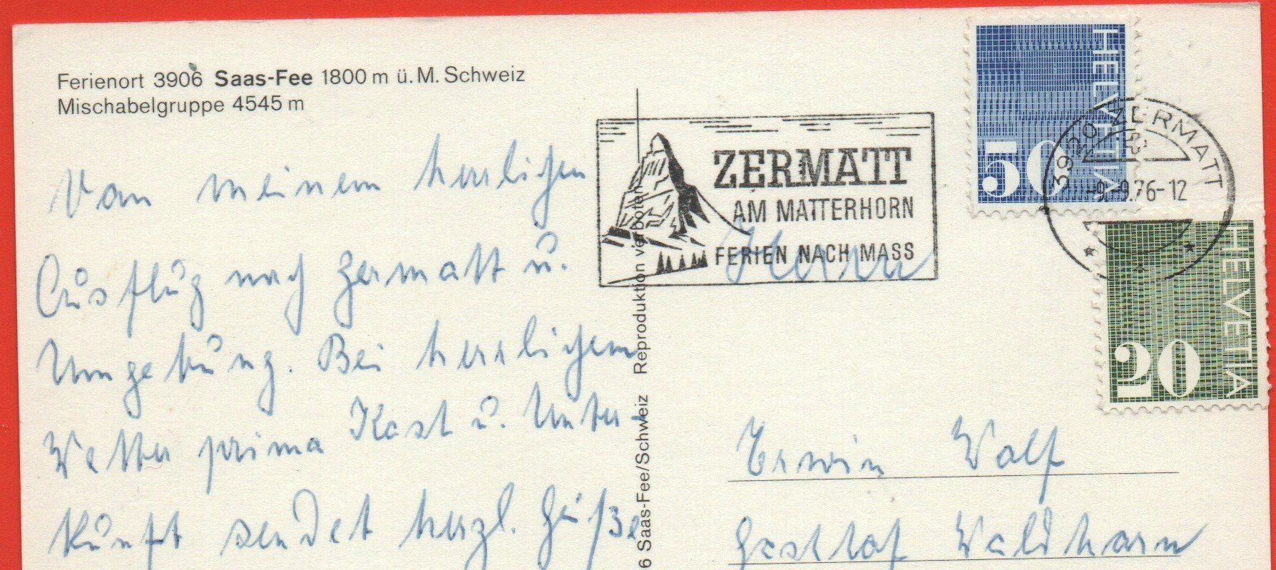 Cartoline postali: SAAS FEE – Usato da Jona venduto da philajona 1