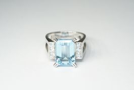 Fingerring 18k Weissgold mit Aquamarin und Diamanten