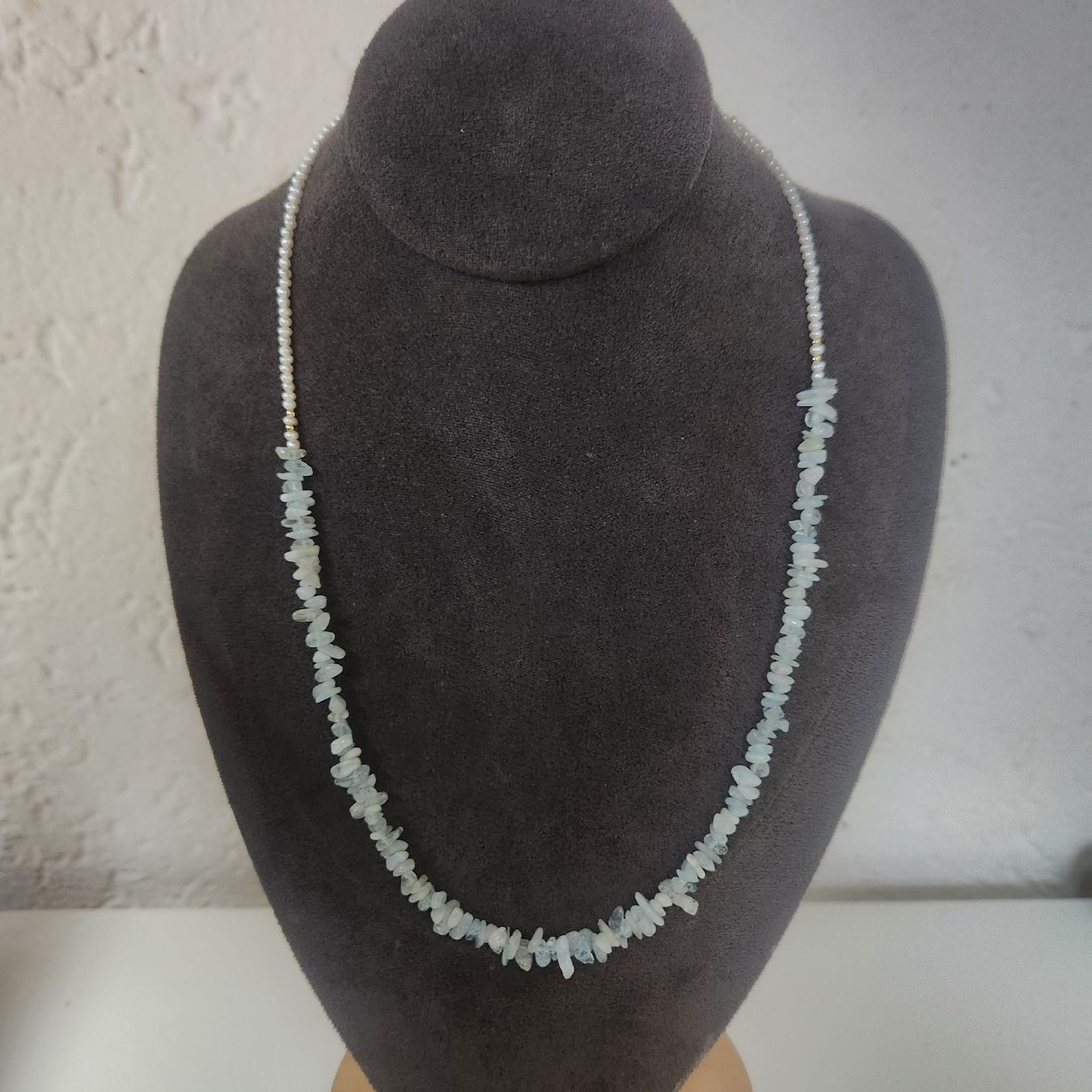 Catenine: 18 Karat Gold Aquamarin Kette mit Perlen – Usato da Binningen venduto da lieblingsstyle
