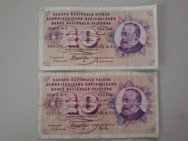2 x 10 CHF Note, Serie 85 und 96, Rarität