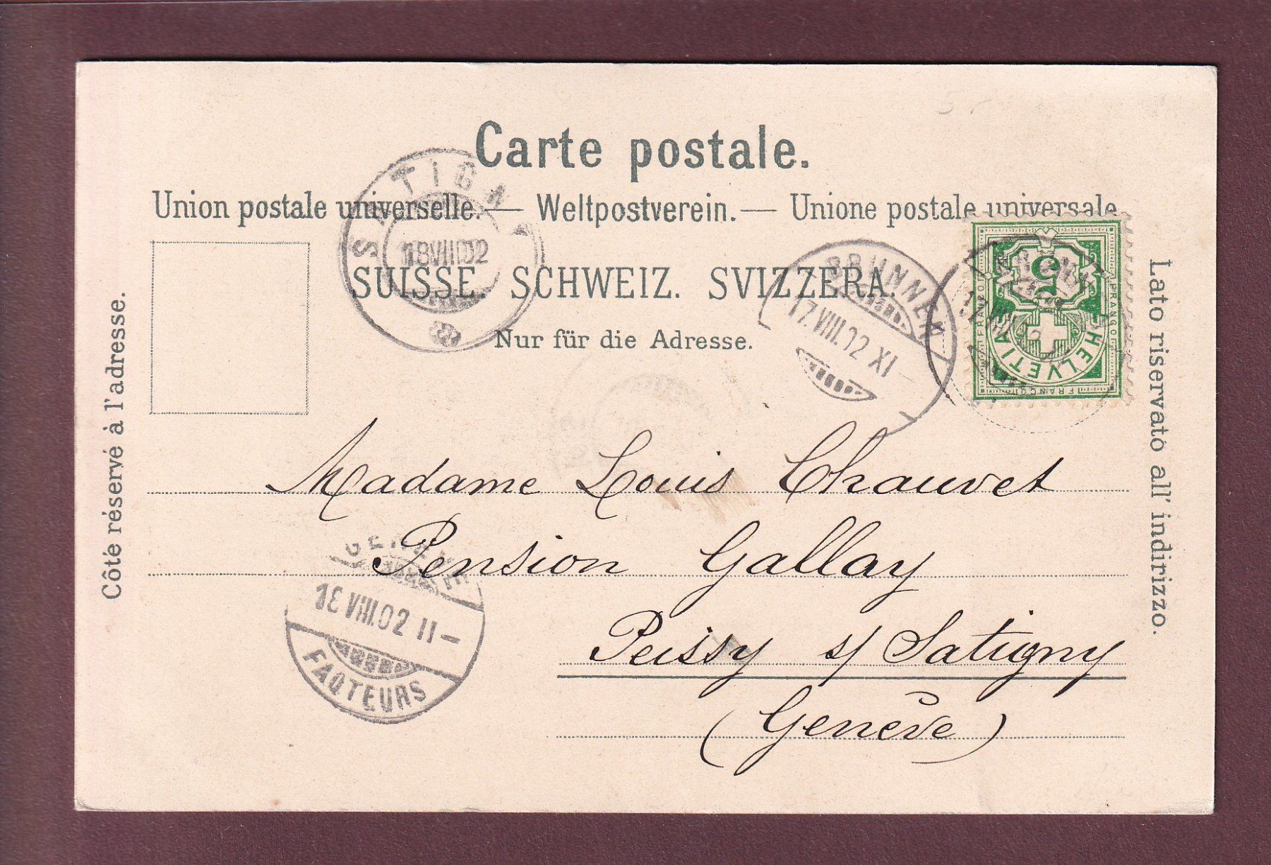 Ansichtskarten: TELLSKAPELLE - 1902 – Gebraucht aus Pully von nicecards 1