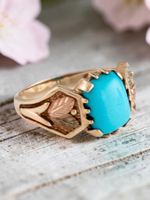 Vintage 10K Goldring mit Türkis – Bicolor Rosé- & Gelbgold