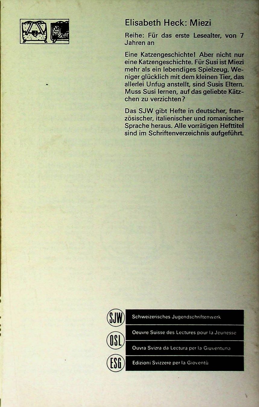 Libri: SJW 1382 Elisabeth Heck/ Miezi /  EA 1976 – Usato da Reitnau venduto da Zaomir 1
