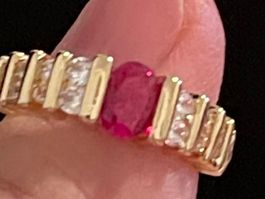 Jolie bague vintage plaquée 60,5 sertie rubis/brillants