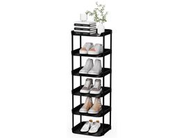Schuhregal mit 6 Ebenen, Schmaler Schuh-Organizer schwarz