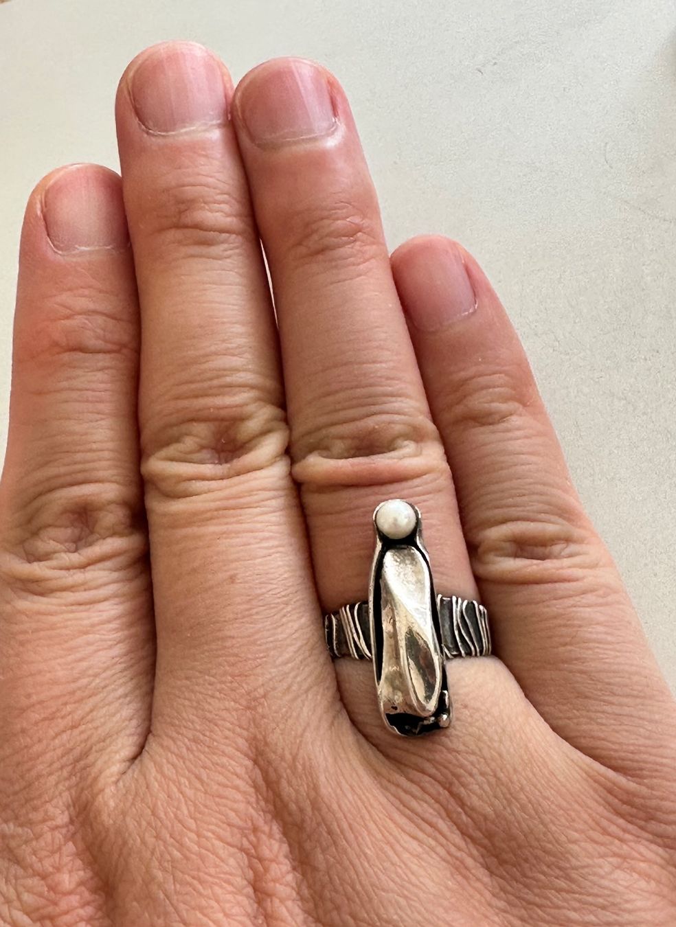 Anelli: Vintage 925er Silber Ring mit echte Perle: 55-56 – Usato da Onex venduto da Antiqueshow 2