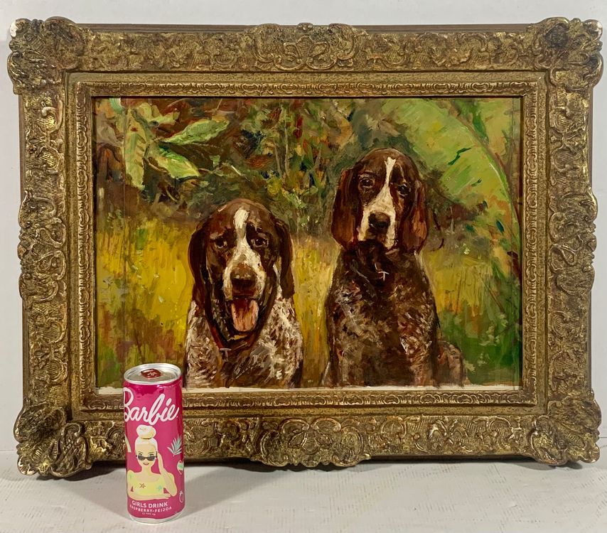 Melody Jane – 2 Hundegemälde Im Ovalen Goldrahmen – 1:12 Miniatur-Zubehör Für Puppenhäuser – Höhe Ca. 32 Mm