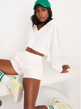 For Love & Lemons White Hoodie & Shorts Matching Set