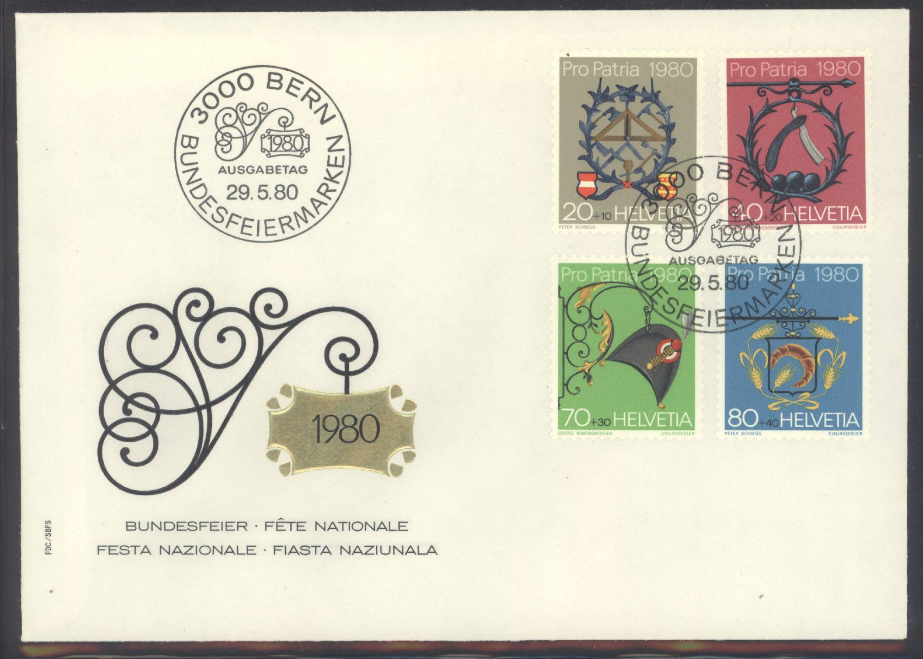 Tutti i francobolli: 1980, Pro Patria, FDC – Usato da Willisau venduto da Vollstempel