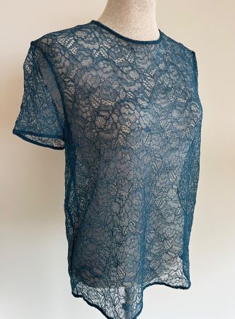 LA PERLA Spitzen-Shirt petrolblau, Grösse S-M - 159 Euro NEU