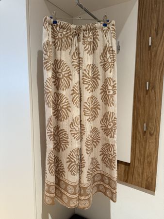 Leinenhose Damen beige mit Muster Grösse L neu