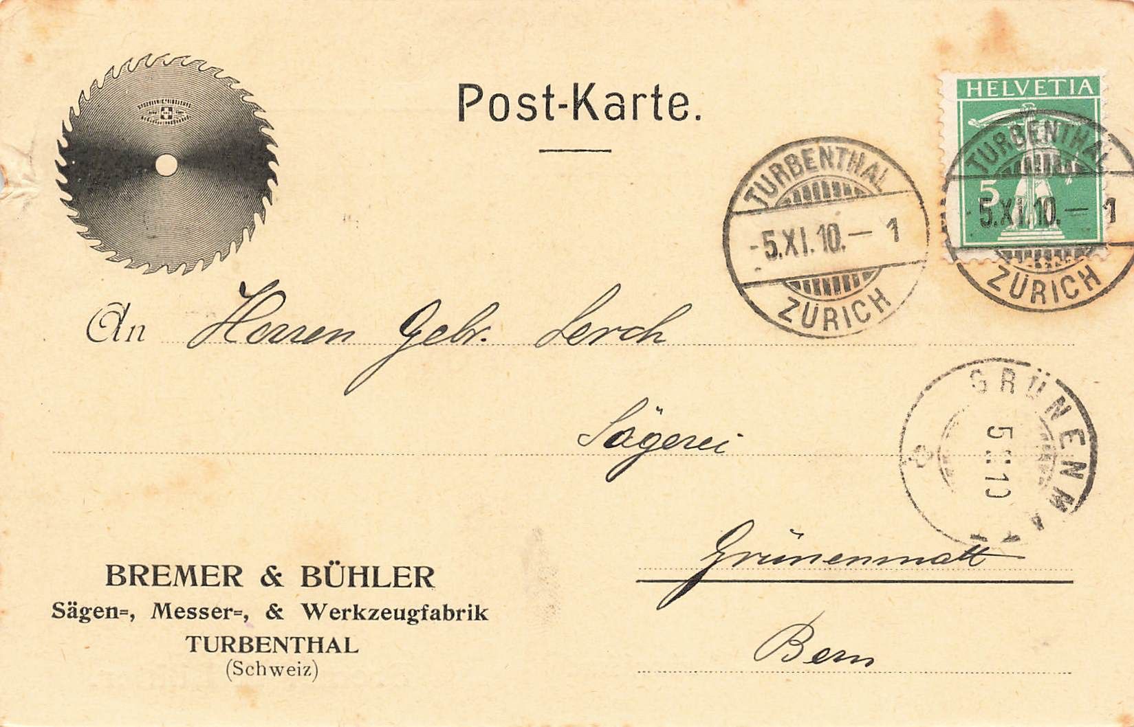 Ansichtskarten: Bremer & Bühler turbenthal Schweiz – Gebraucht aus Biasca von Blenio71