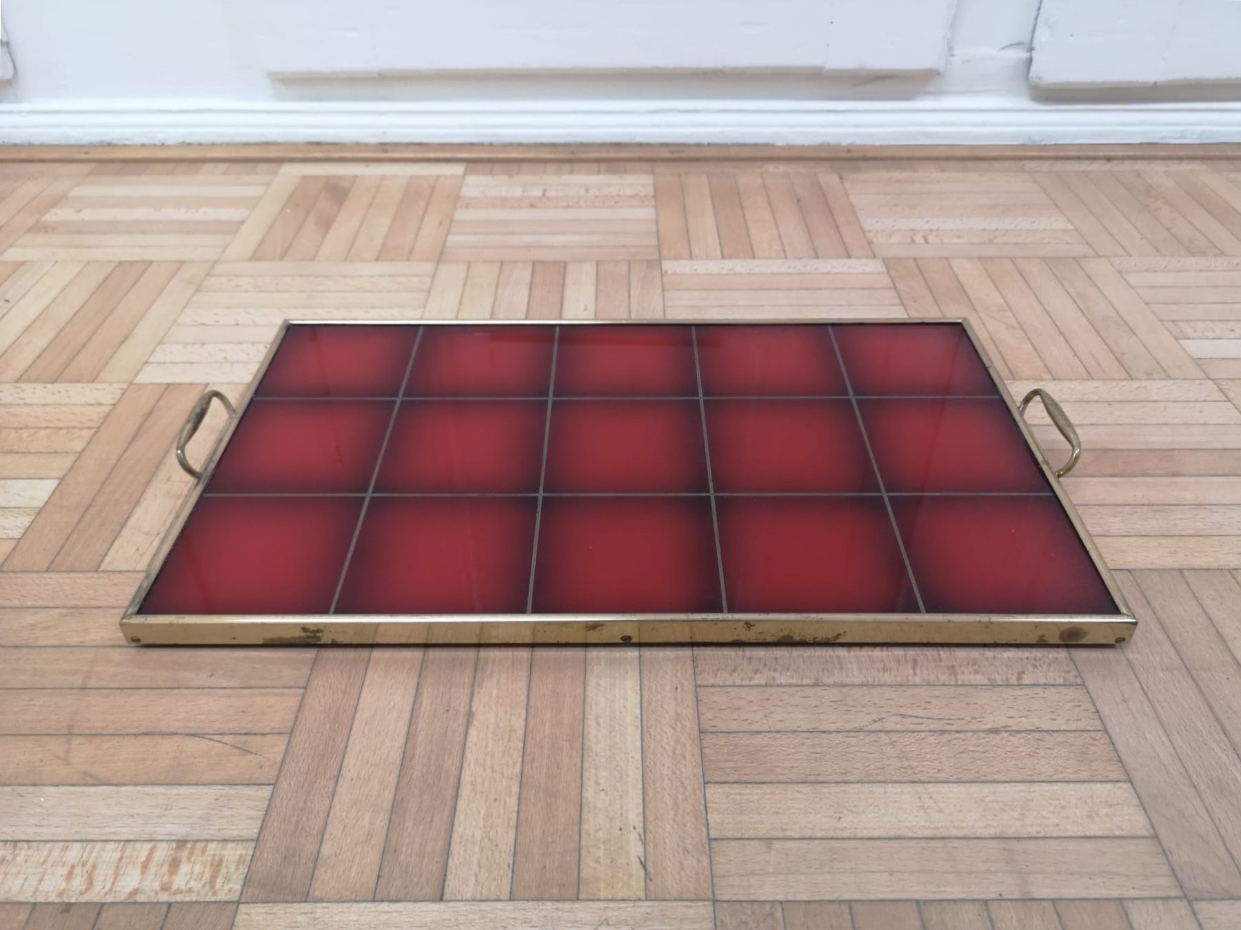 Servierplatten: Mid century Messing Tablett vintage Gläsertablett 50er 60er – Gebraucht aus Zürich von Vintagewiesel 3