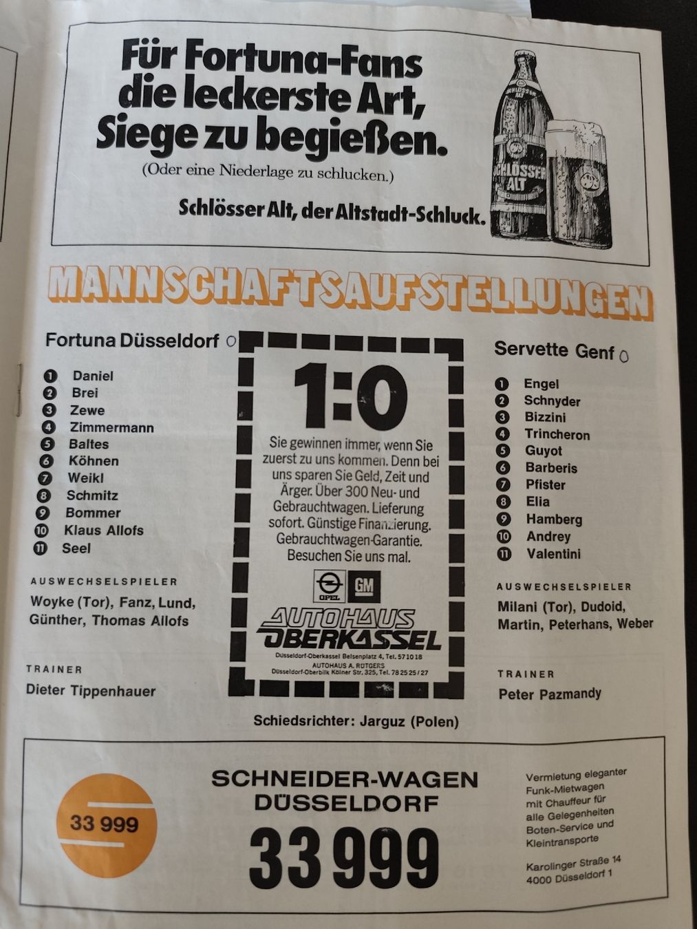 Biglietti: Fortuna Düsseldorf vs Servette FC programme + billet 1979 – Usato da Moléson-s-Gruyères venduto da Greg2707 5