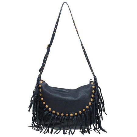 Vintage Valentino Garavani C-Rockee Fringe Hobo Schwarz