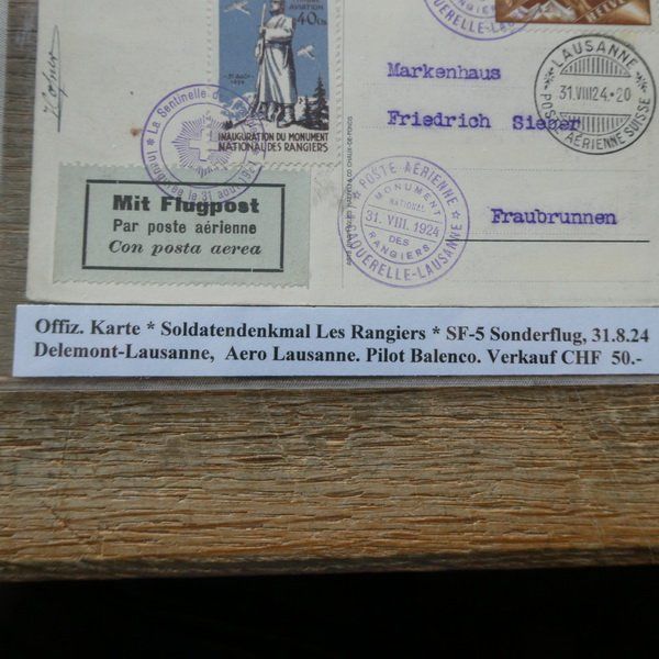 Alle Briefmarken: 1924  interessanter CH - FLUGPOST - Beleg – Gebraucht aus Egliswil von Trens01 6