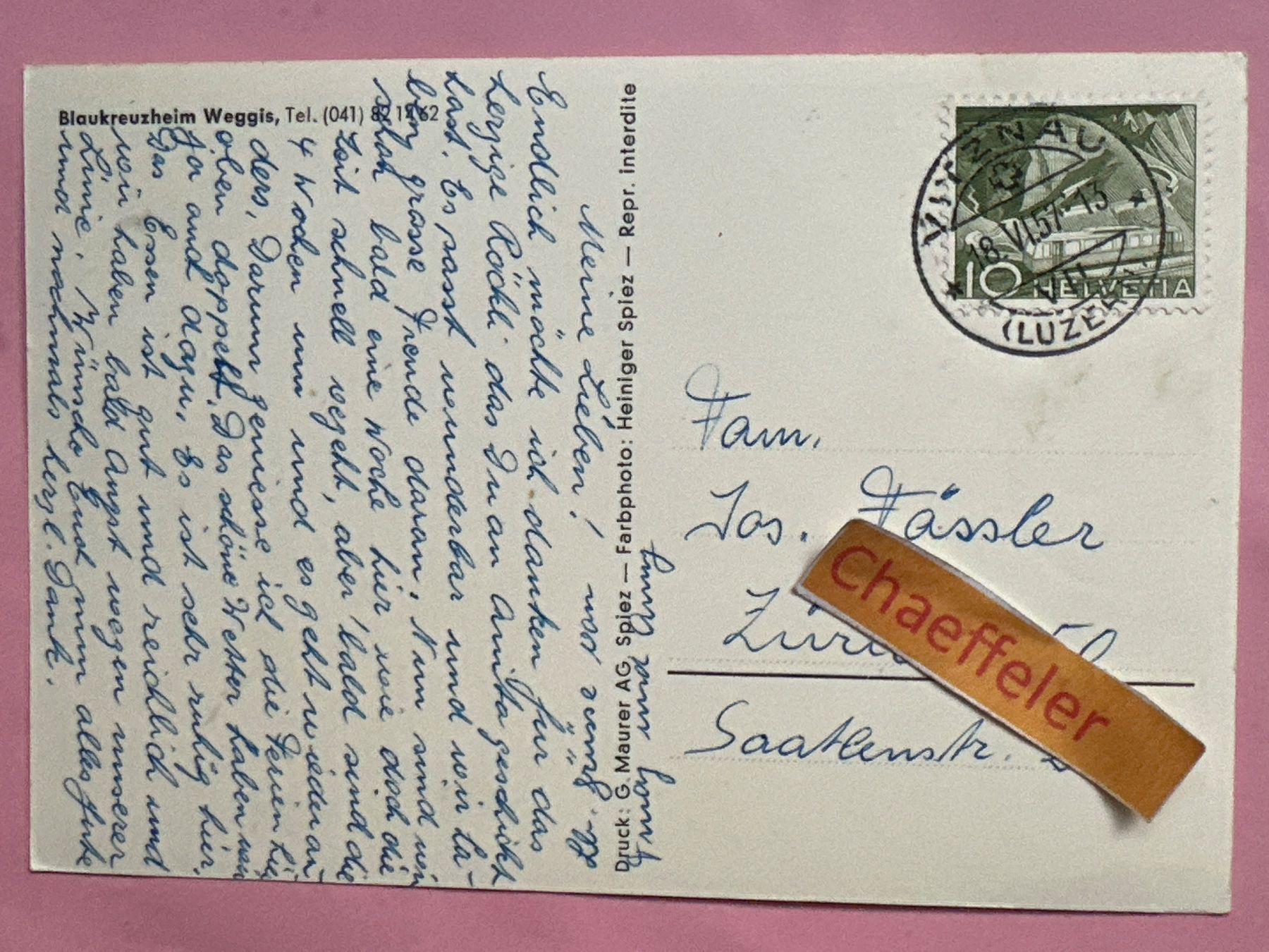 Ansichtskarten: 1957 Blaukreuzheim Weggis – Gebraucht aus Zürich von Chaeffeler 1