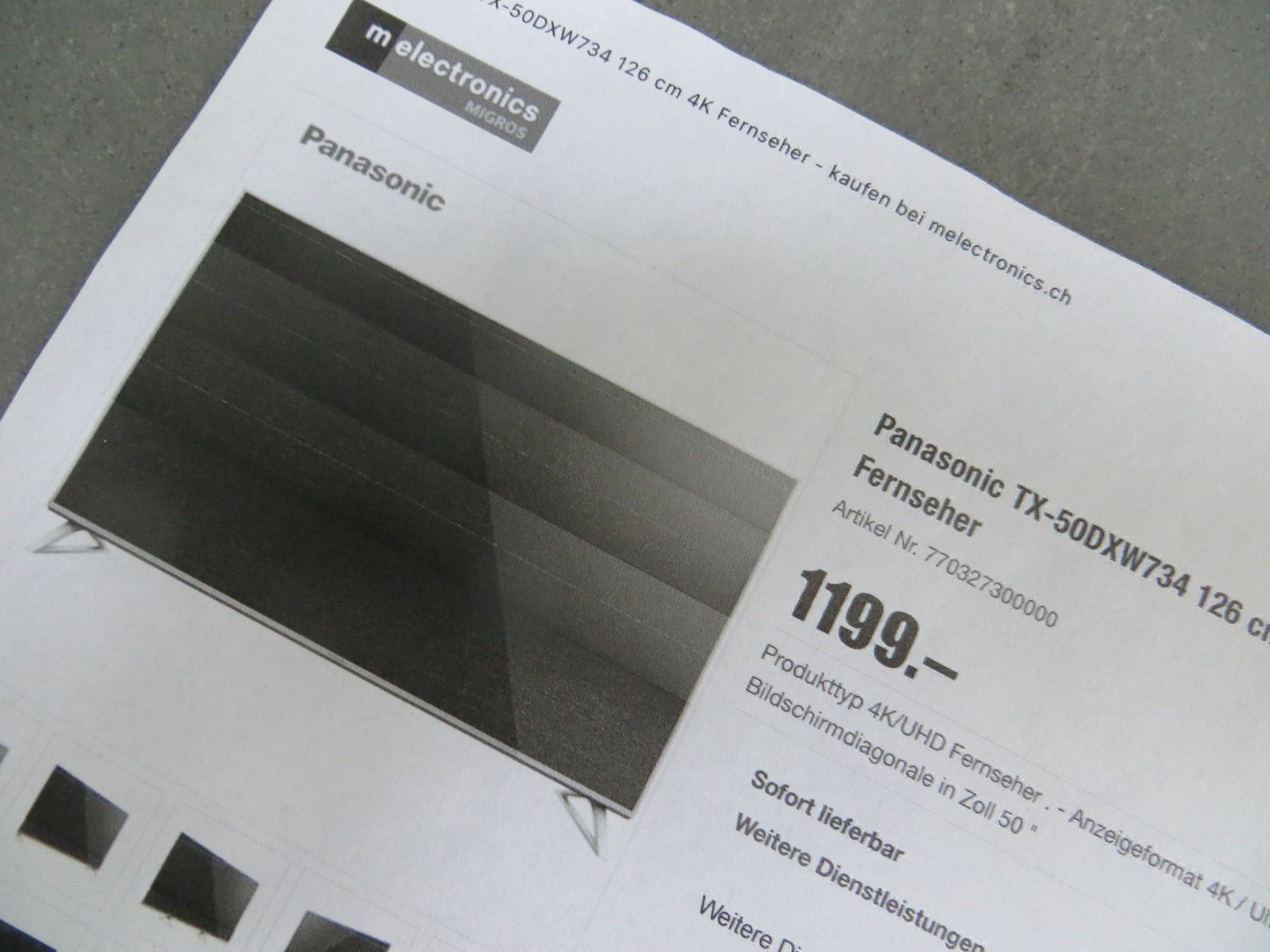 Panasonic Televisori: 4K Panasonic TX-50 DXW 734 – Difettoso da Goldach venduto da Top-Shops 2