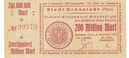 Grünstadt 200 Mil.Mark+Stempel 04.09.1923 VZ+-VZ++