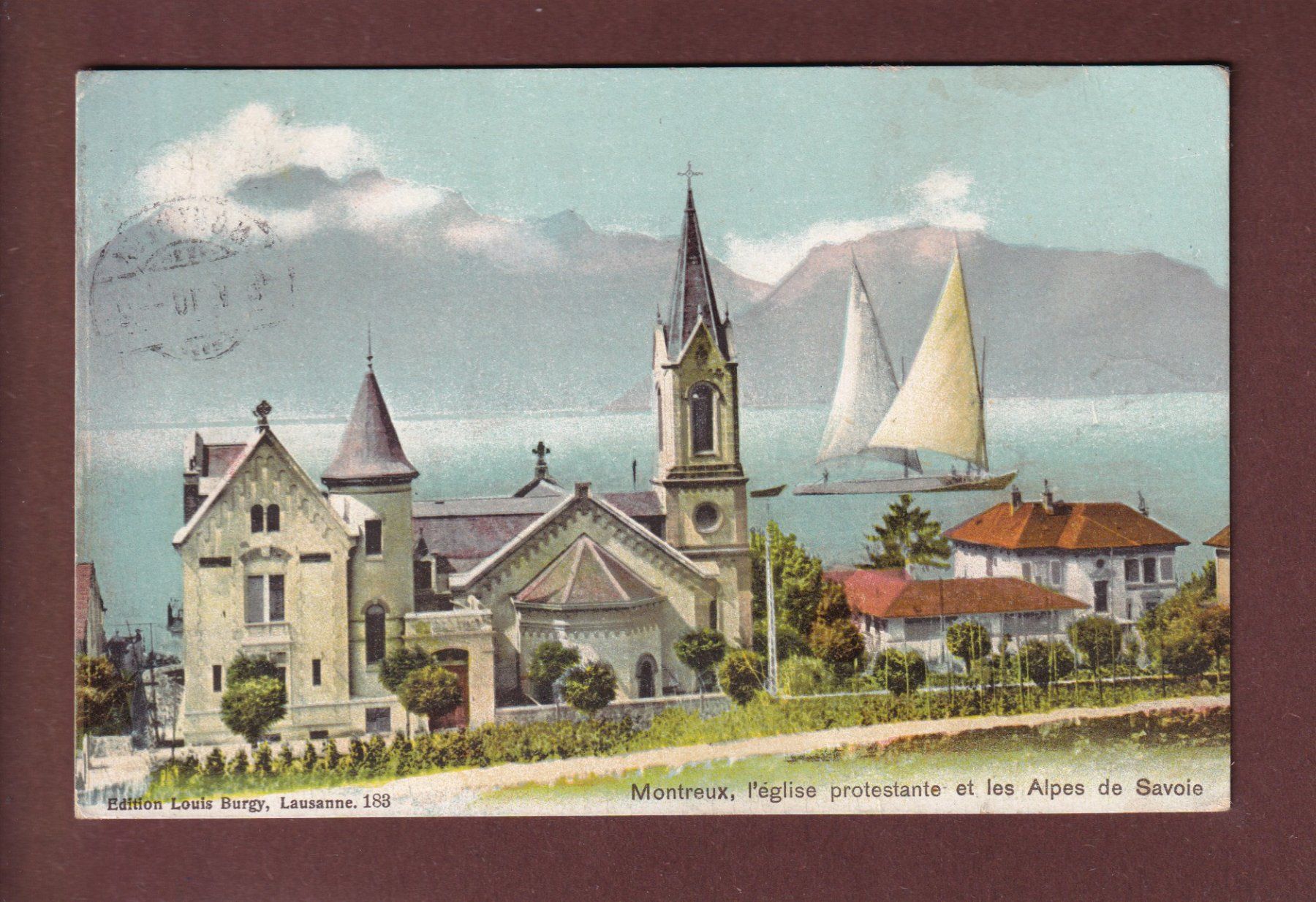 Cartoline postali: MONTREUX - Eglise protestante - 1910 – Usato da Pully venduto da nicecards