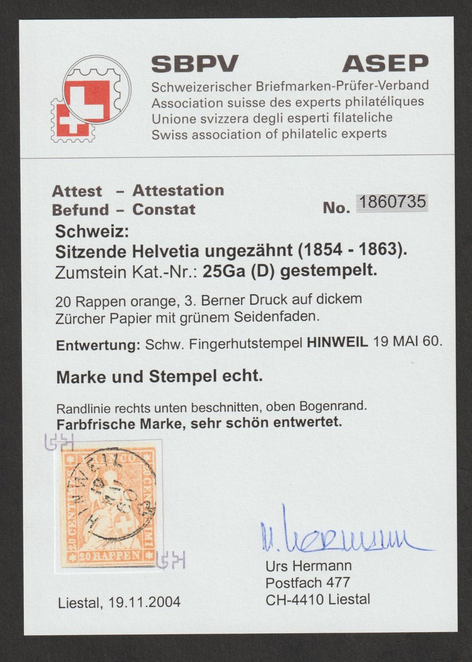 Tutti i francobolli: Strubel 25 D gestempelt / Befund – Usato da Siebnen venduto da Fstaehli 2