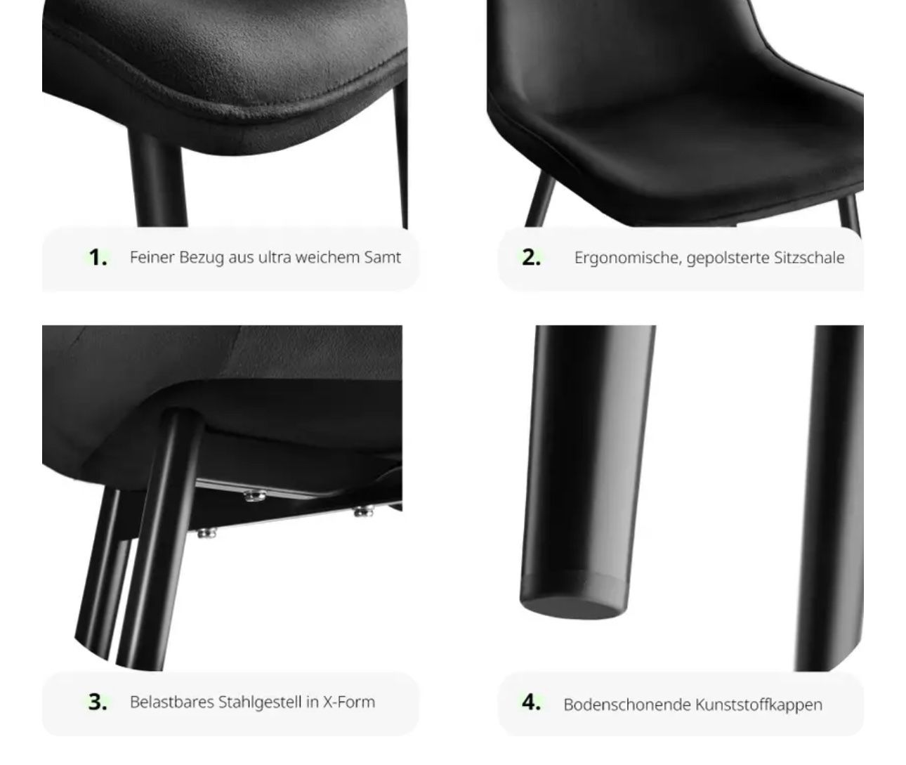 Sedie: 2er Set Stuhl schwarz gepolstert, in Samtoptik – Nuovo e nell'imballaggio originale da Necker venduto da liq24 2