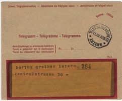 Seltenes Telegramm im Umschlag von Luzern 1938