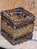 Kerzenhalter Metall, mit Perlen umrandet, 7x7x8 cm