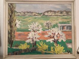 GL - - Frühlingslandschaftsmalerei, Schweizer Vintage-Kunst