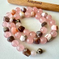 Handgefertigte Rosenquarz & Botswana-Achat Kette Unikat