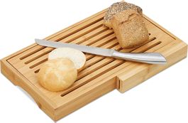 Brotschneidebrett mit Messer Edelstahl Krümelrost Holzbrett