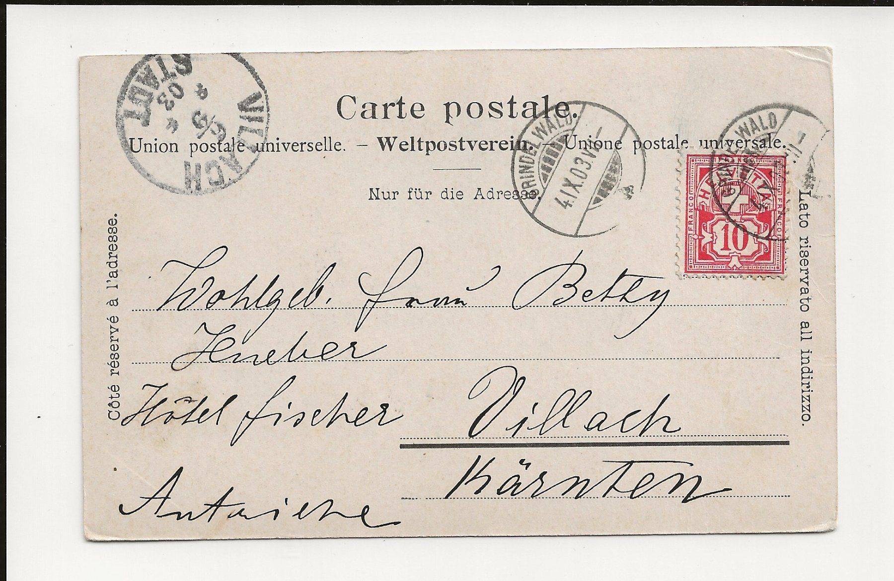 Cartoline postali: AK 1903 Grindelwald, Jungfrau – Usato da Greifensee venduto da 315WDO 1
