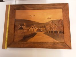 Holzbild aus dem Elsass, Intarsie 29x40cm, handgefertigt