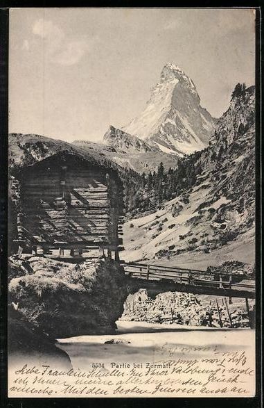 Ansichtskarten: AK Zermatt, Ortspartie, 1905 – Gebraucht aus Berlin von bartko-reher