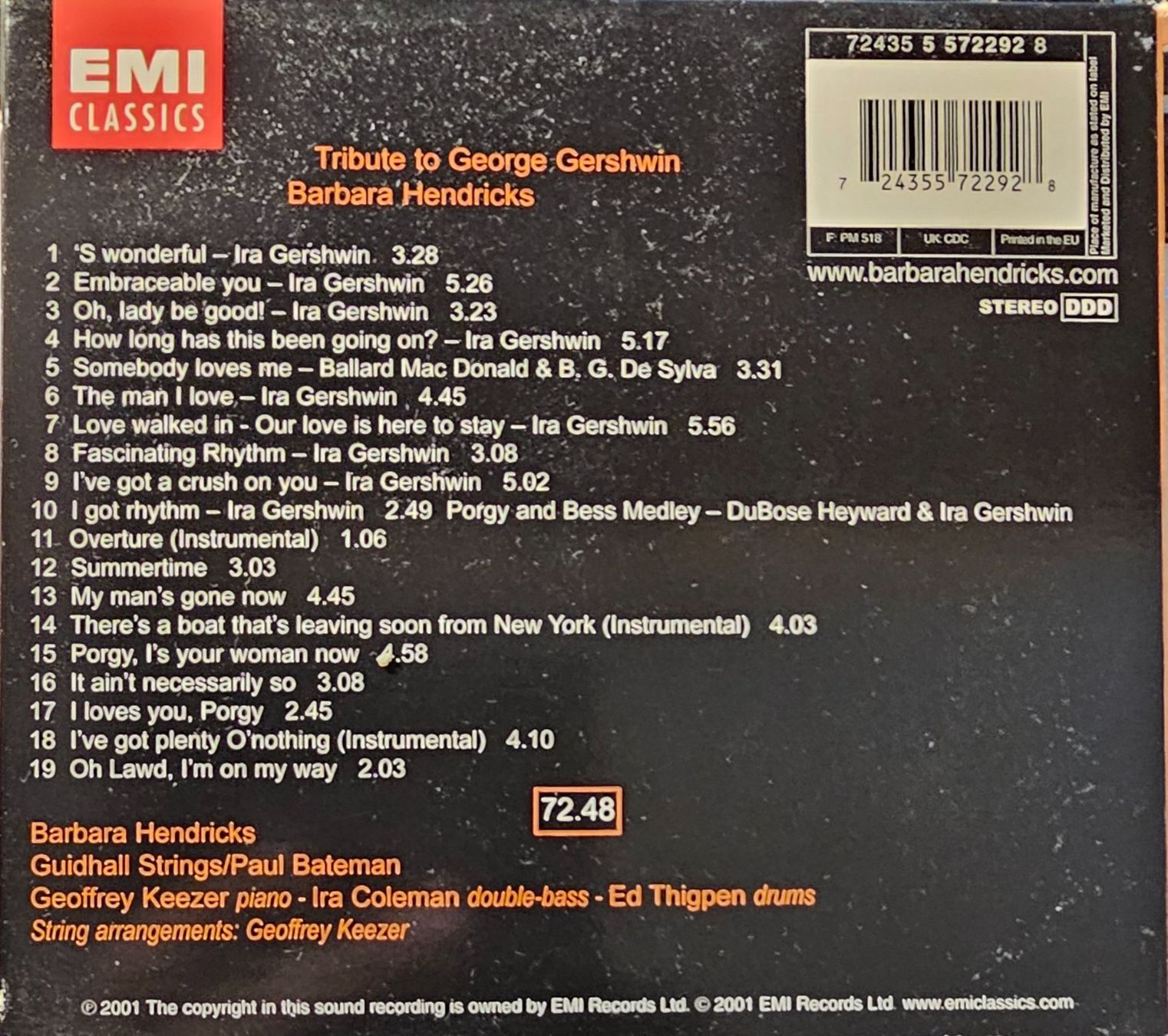 CDs: Barbara Hendricks ‎– Tribute To George Gershwin – Gebraucht aus Wahlen b. Laufen von Cg10 1
