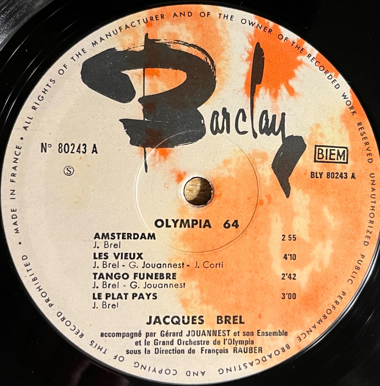 Dischi in vinile: JACQUES BREL - OLYMPIA 64 - 33 Tours 25 cm – Usato da Bussigny venduto da vinyl-pas-cher 2