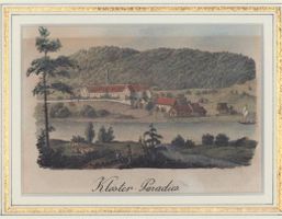 Paradies Kloster Lithographie von Pecht