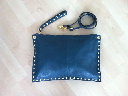 🤩LEDER-TASCHE PETROL GRüN MIT GOLD-NIETEN