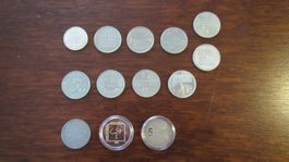 Lot 5-Franken Gedenkmünzen 12 Stück + 1 Silber 2-Franken