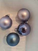 4er Set Vintage Christbaumkugeln, zartes Blau, Top Zustand